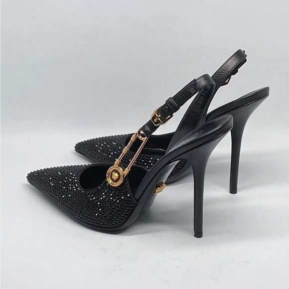 Versace  110MM Embellished Leather Slingback Pumps size 37.5 - Picture 6 of 16